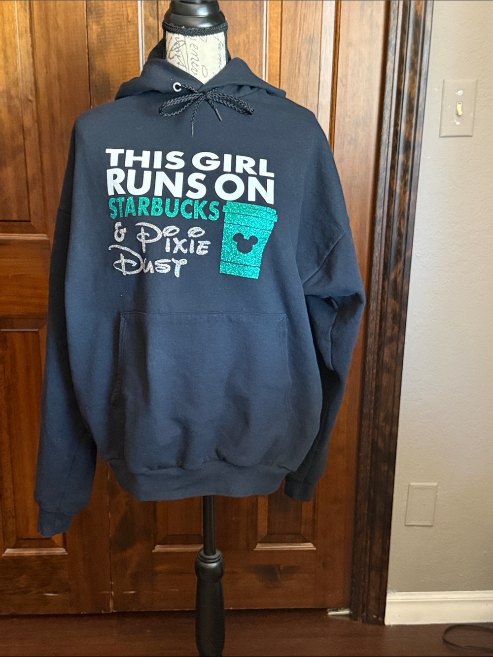 This Girl Runs On Starbucks & Pixie Dust Black Hooded Sweatshirt
